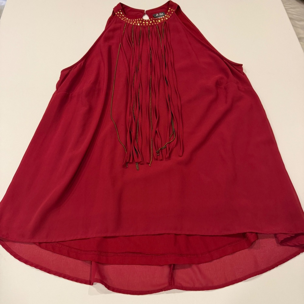 Dots Red Fringe Halter Tunic Top Women's 2X Gold Studded Boho Western